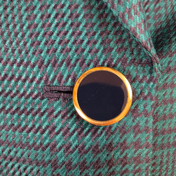 80s Vintage Green Navy Houndstooth Plaid Retro Workwear Power Skirt Suit Size 4 - Picture 7 of 16